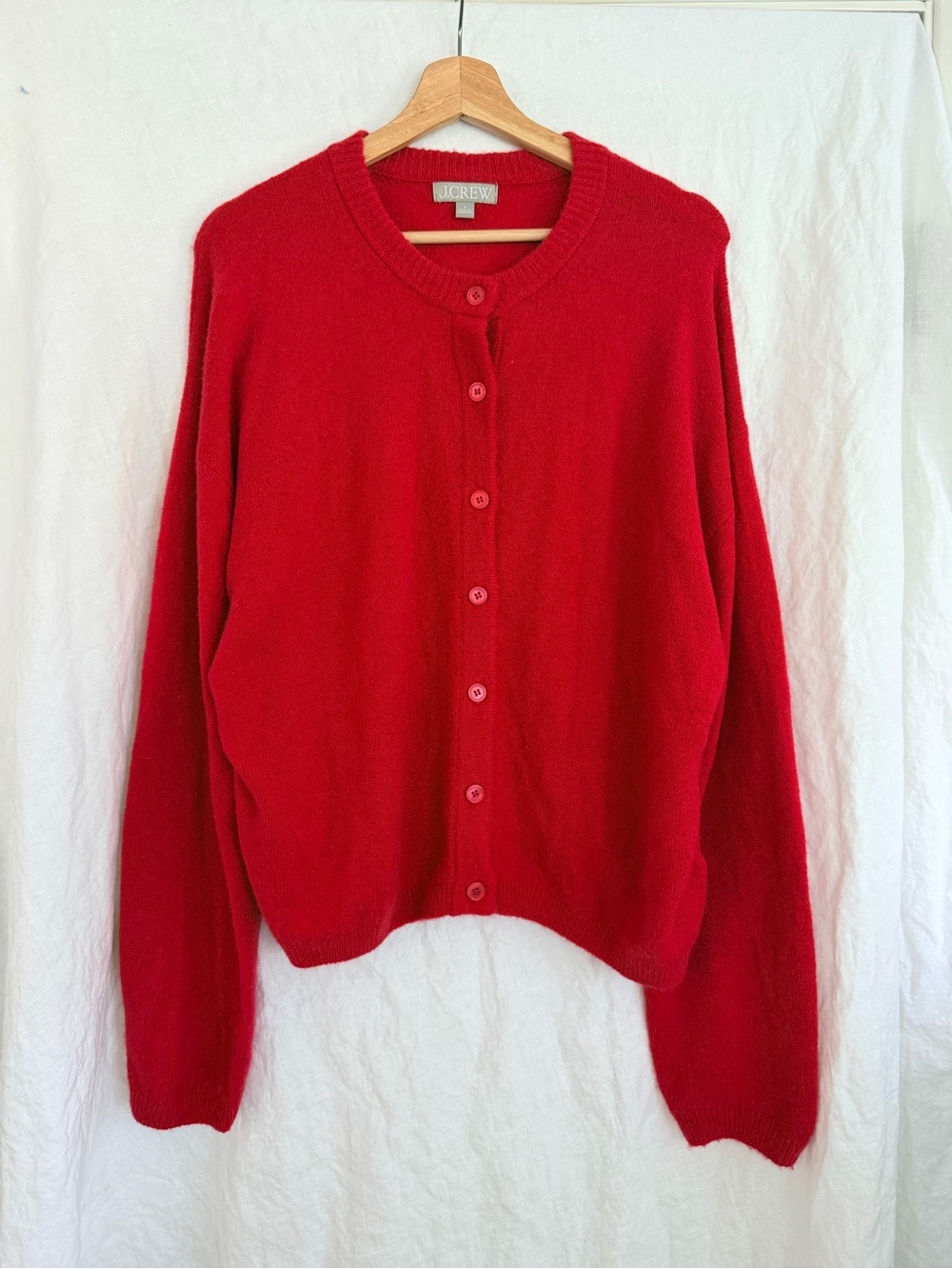J.Crew Supersoft Pointelle Bubble Hem Cardigan Womens Red Large